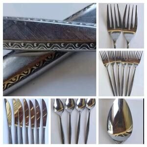 Vintage Imperial International Japan Vintage Silverware 24 Piece Waves & Dots